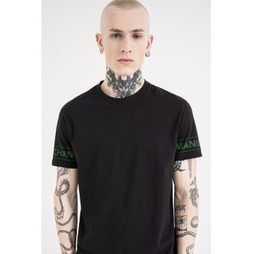 Tricou de bumbac cu logo pe maneca - Verde/Negru