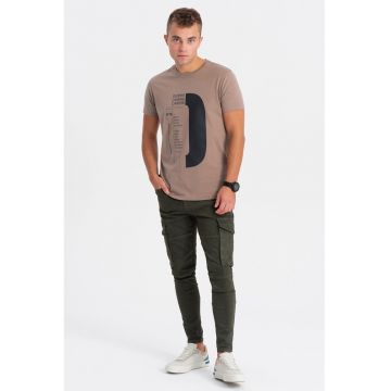 Tricou de bumbac cu logo supradimensionat - Maro inchis/Negru