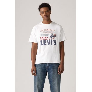 Tricou de bumbac cu logo Vintage - Alb/Maro inchis/Albastru inchis