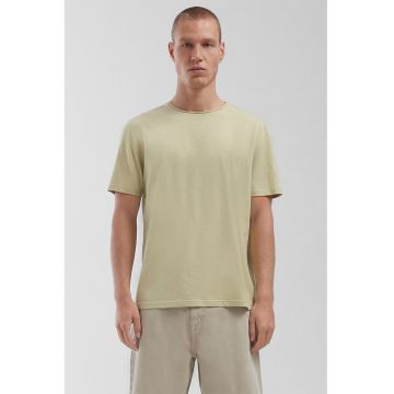 Tricou de bumbac cu maneci cazute - Maro camel