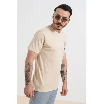 Tricou de bumbac organic cu decolteu la baza gatului - Maro camel