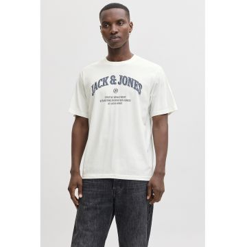 Tricou de bumbac organic cu imprimeu logo - Alb/Bleumarin