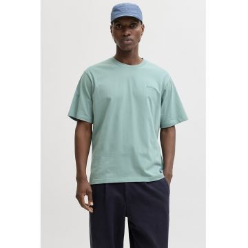 Tricou de bumbac organic cu imprimeu logo - Albastru aquamarin