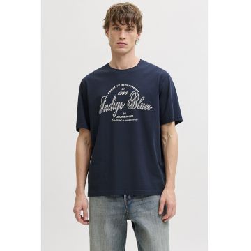 Tricou de bumbac organic cu imprimeu logo - Bleumarin