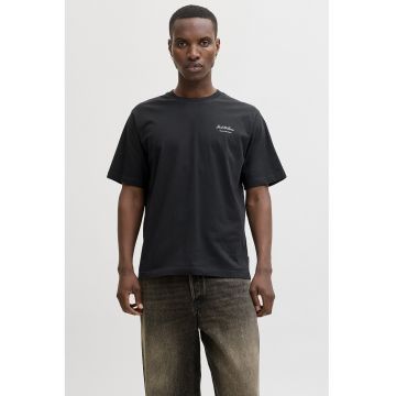 Tricou de bumbac organic cu imprimeu logo - Negru