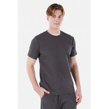 Tricou din amestec de bumbac cu aspect texturat - Maro inchis