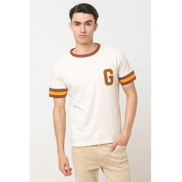 Tricou din amestec de in - Maro/Maro deschis/Crem