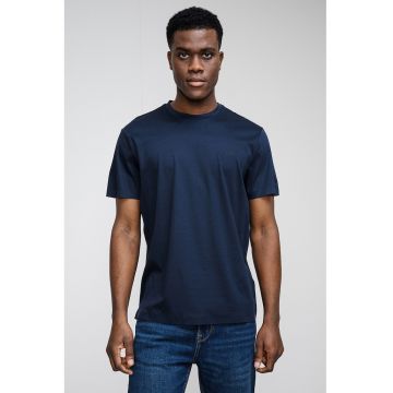 Tricou din amestec de lyocell cu decolteu la baza gatului - Albastru ultramarin