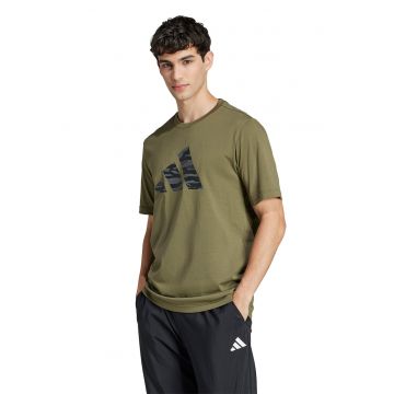 Tricou din bumbac cu decolteu la baza gatului - Negru/Verde masliniu