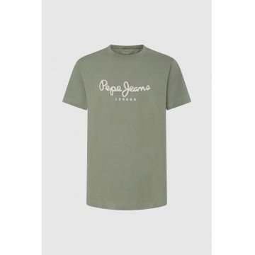 Tricou din bumbac cu imprimeu logo - Verde sparanghel
