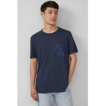 Tricou lejer cu imprimeu discret pe piept - Albastru inchis