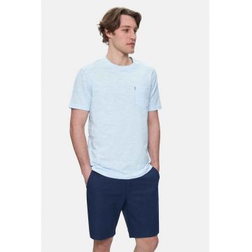 Tricou regular fit cu decolteu la baza gatului Caleb - Albastru