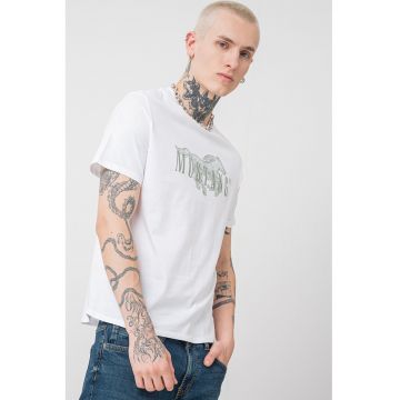 Tricou regular fit cu imprimeu logo pe piept Austin - Alb/Verde pal