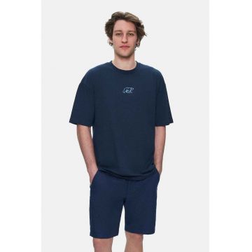 Tricou regular fit - decolteu la baza gatului - imprimeu cu logo - Bleumarin - SINCLAIR - Bleumarin