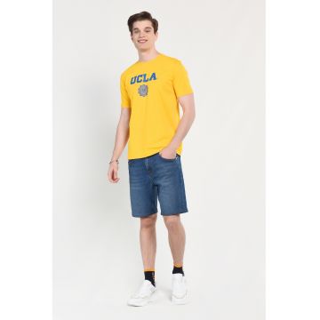 Tricou regular fit - decolteu la baza gatului - imprimeu cu logo - Galben - GAYLEY - Galben