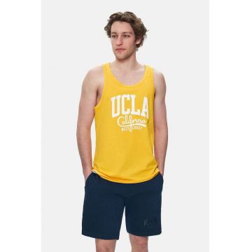 Tricou regular fit - decolteu la baza gatului - imprimeu cu logo - Galben - PEBBLE