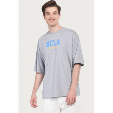 Tricou regular fit - decolteu la baza gatului - imprimeu cu logo HUNTER - Gri