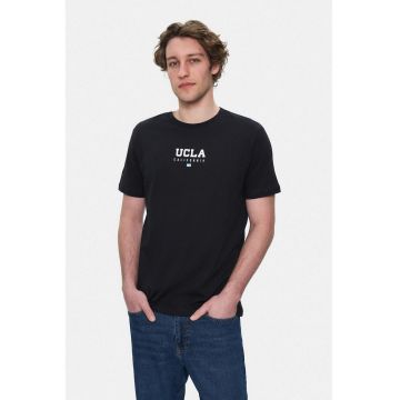Tricou regular fit - decolteu la baza gatului - imprimeu cu logo - Negru - SHERMAN - Negru