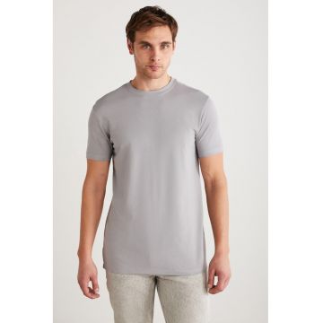 Tricou slim fit din amestec de bumbac cu decolteu la baza gatului Tiago