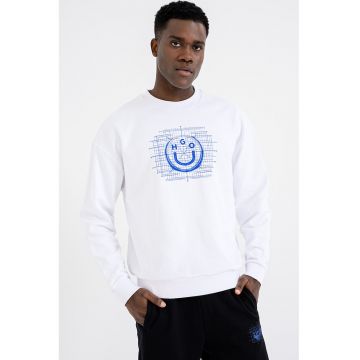 Bluza de trening cu imprimeu logo si maneci cazute - Albastru royal/Alb optic