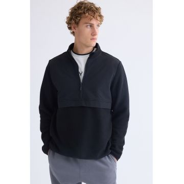 Bluza de trening din fleece cu guler scurt - Negru/Gri antracit