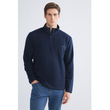 Bluza de trening din material fleece cu fermoar scurt - Bleumarin