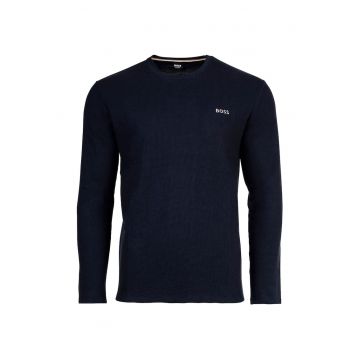 Bluza din amestec de bumbac cu decolteu la baza gatului - Albastru inchis