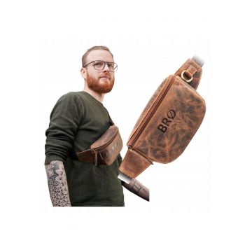 Borseta barbati -  G-18HBR - piele naturala hunter - maro inchis - 20x12x7cm