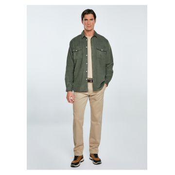 Camasa cu aspect de catifea si buzunare cu clapa