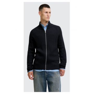 Cardigan barbati cu fermoar si guler inalt - Regular fit - Negru - Bleumarin inchis