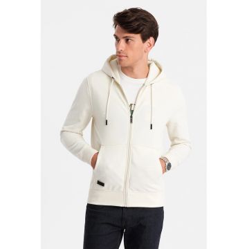 Hanorac de bumbac cu fermoar - Crem