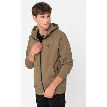 Hanorac din bumbac cu gluga - cu fermoar -  B-Andre - Bej - Bej