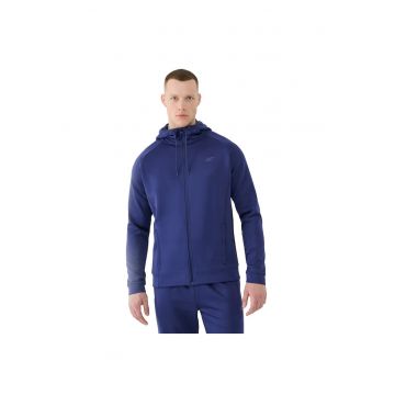 Hanorac sport  elastan - uscare rapida - fermoar - cu gluga - albastru