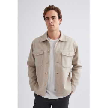 Jacheta cu buzunare pe piept - Bej inchis