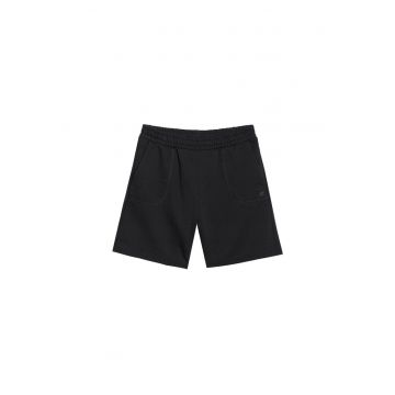 Pantaloni scurti de trening unisex  negri - din bumbac si poliester - fara captuseala