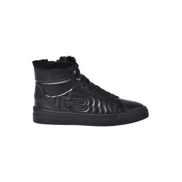 Pantofi sport high-cut din piele - Negru