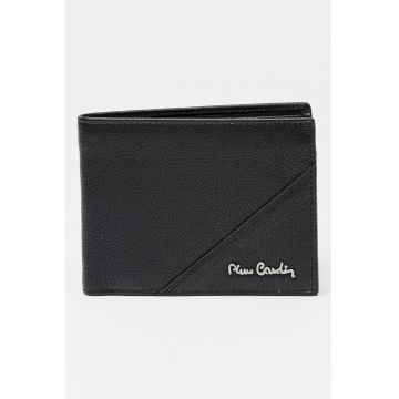 Portofel din pieel cu aspect granulat - Negru