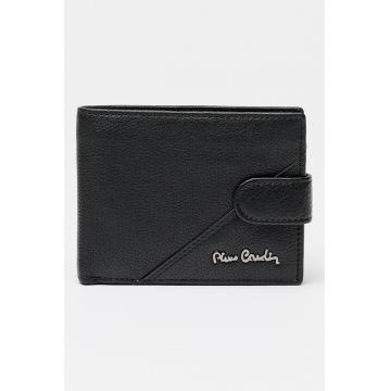 Portofel pliabil din piele cu logo - Negru