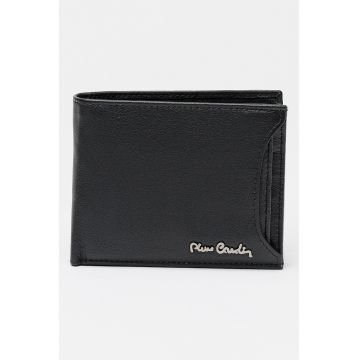 Portofel pliabil din piele cu logo - Negru