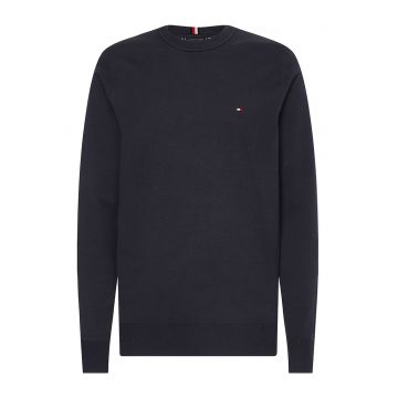 Pulover din bumbac organic cu decolteu la baza gatului - Bleumarin