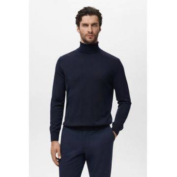 Pulover tricotat fin din lana cu guler inalt - Albastru ultramarin