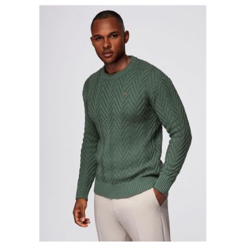 Pulover tricotat in zigzag  OM-SWSW-0147 - Verde inchis