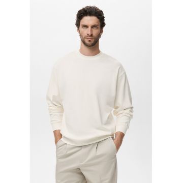 Pulover uni de bumbac - Alb fildes