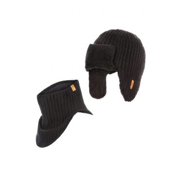 Set caciula + fular tip guler barbati - Brodrene - Acril - Circumferinta 56-60 cm - Fular 25 x 20.5 cm - Negru