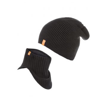 Set caciula + fular tip guler barbati - Brodrene - Acril - Circumferinta 56-60 cm - Fular 25 x 20.5 cm - Negru
