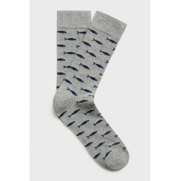 Sosete lungi cu imprimeu grafic - Gri melange/Bleumarin