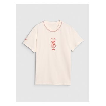 Tricou barbati  bumbac - imprimeu baschet - alb/rosu -