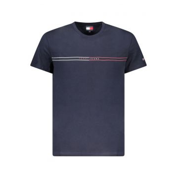 Tricou barbati - cu imprimeu si mini logo pe maneca - Bleumarin