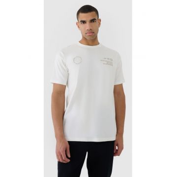 Tricou barbati  supradimensionat - bumbac organic - bej - imprimeu - Alb