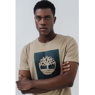 Tricou cu decolteu la baza gatului si imprimeu contrastant - Verde pal